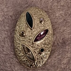 RARE - Vintage Puccini Gold Tone W/Multi Colored Stones Brooch